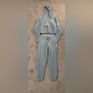 ALO Yoga Gray Cable Knit Hoodie and Jogger Set